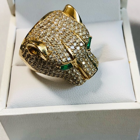 Effy 14K Gold Diamond Emerald Panther Head Ring - Picture 5 of 6